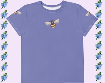 Youth Blue Cotton Crew Neck Tee - Boho Bumblebee Design