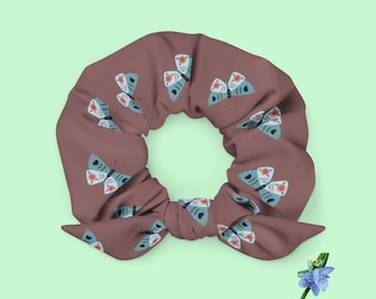 Recycled Blue Moth Print Scrunchie - Eco-Friendly Hair Accessory