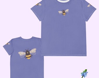 Youth Blue Cotton Crew Neck Tee - Boho Bumblebee Design