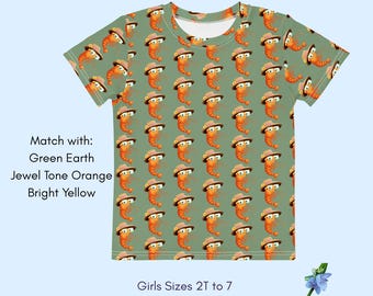 Kids Cotton Crew Neck Tee - Adorable Happy Shrimp Graphic