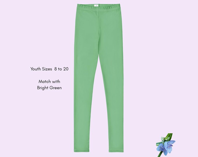 Kids Solid Bright Green Leggings - Youth Sizes 8 to 20 - Perfect for Everyday Wear