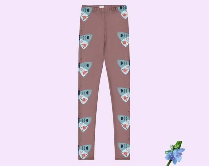 Children's Taupe Leggings Featuring Blue Moth Design
