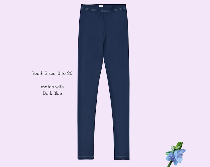 Eco-Conscious Dark Blue Leggings in Youth Sizes 8-20 | Sustainable Fashion Must-Have