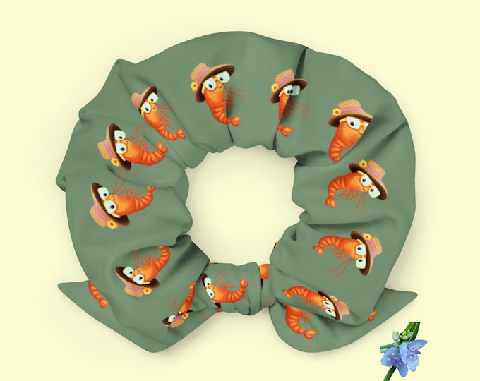 Happy Shrimp Design Recycled Scrunchie | Eco-Friendly Hair Accessory