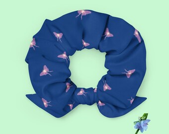 Eco-Friendly Recycled Scrunchie - Boho Style Purple Lunar Moth Design