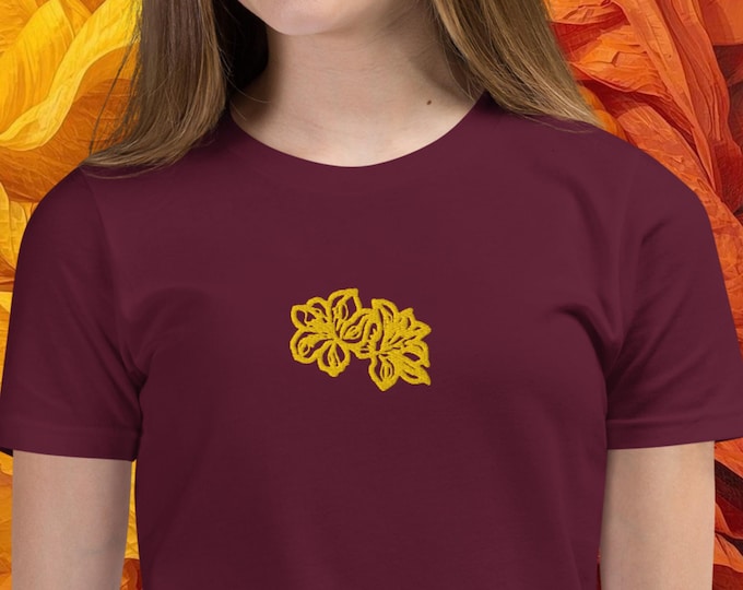 Adorable Girls T-Shirt Featuring Yellow Flower Embroidery