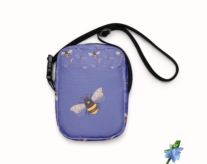 Purple Utility Crossbody Bag with Bee Design - Perfect for Everyday