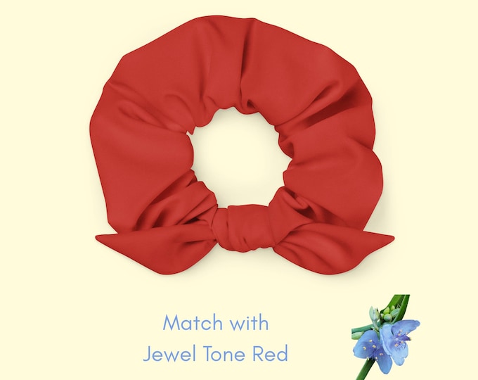 Eco-Friendly Jewel Tone Red Scrunchie for Girls - Recycled Fabric Hair Tie