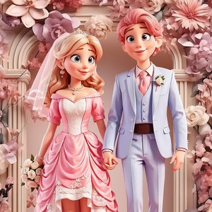 Regalo de bodas divertido para parejas, arte de pared para amantes de los dibujos animados de Disney, retrato de dibujos animados a partir de una foto, retrato personalizado digital o impreso