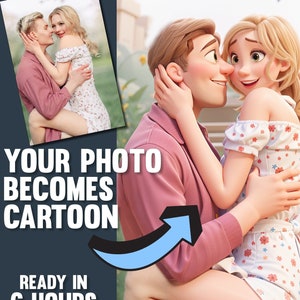 Retrato de desenho animado personalizado no estilo Pixar a partir de foto, presente personalizado para casais, famílias e animais de estimação, ilustração de presente exclusiva