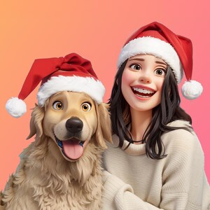 Christmas Gifts for Her, Dog Owners, Him, Coworker, Pet and Owner Cartoon Portrait, Christmas present for Family, Custom Portrait from Photo