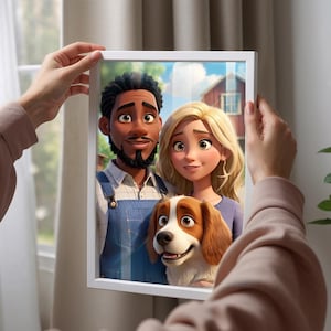 Benutzerdefiniertes Porträt Geschenk, gerahmt, Leinwand, Poster oder Digital, Cartoon Porträt Geschenk für Paare, Freunde, Cartoon Me, Geschenk für sie, Pixar Porträt