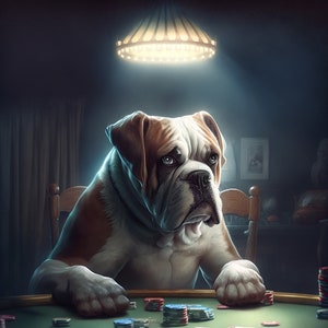Portrait de chien personnalisé, peinture portrait de cartes à jouer au poker à partir de la photo, cadeaux personnalisés pour les amateurs de chiens, fichiers numériques d'art chiens jouant au poker