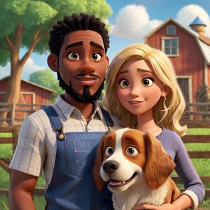 Couple Portrait Custom, Cartoon Animation from Picture, Gift for Her, Farmer Wall Art, Farm House, Digital, Printed, Framed or Canvas Poster