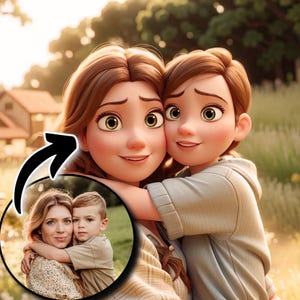 Retrato estilo Disney a partir de una foto, retrato personalizado digital o impreso, conviértete en un personaje de Disney, retrato en 3D, regalo de retrato de dibujos animados para ella