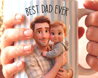 Custom Cartoon Photo Dad Mug, Personalized Father's Day Gift, Retro Ceramic Cup