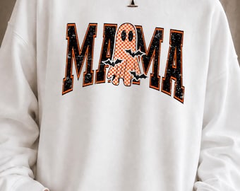 Mamá Halloween PNG / Diseños Mamá PNG / Varsity / Fantasma a Cuadros PNG / Halloween Moderno / Tablero de Cuadros / PNG Desgastado / Descarga Digital
