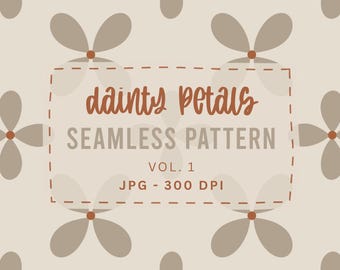 Dainty Flowers Retro Seamless Pattern | Flower Patterns | Floral Print | Retro Prints | Taupe | Grey | Terracotta | Beige | Digital Download