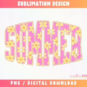 Summer PNG | Varsity Font | Flowers | Summer Designs | Retro Flowers | Summertime | Distressed | Sublimation | Digital Download image 1