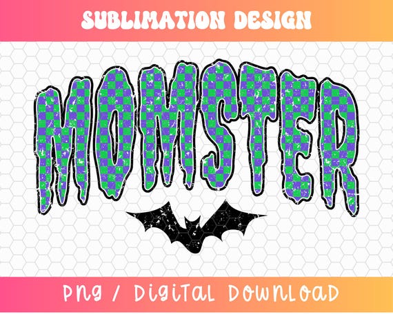 Momster PNG, Halloween Mom Png, Checkered Png, Momster Sublimation, Distressed Png, Mama Designs, Checkered Halloween Png, Digital Download