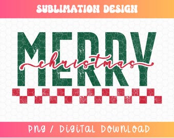 Merry Christmas Checkered PNG, Checkered Christmas Png, Christmas Designs, Retro Christmas Png, Distressed Png, Christmas Sublimation