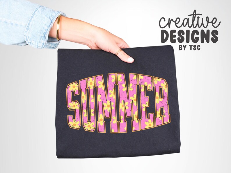 Summer PNG | Varsity Font | Flowers | Summer Designs | Retro Flowers | Summertime | Distressed | Sublimation | Digital Download image 3