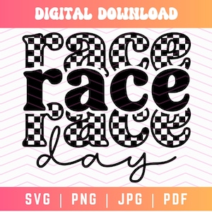 Race Day SVG PNG, Racing Svg Png, Checkered Letters Svg Png, Stacked Svg, Race Day Vibes Svg Png, Race Season Svg, Race Day Shirt Svg Png
