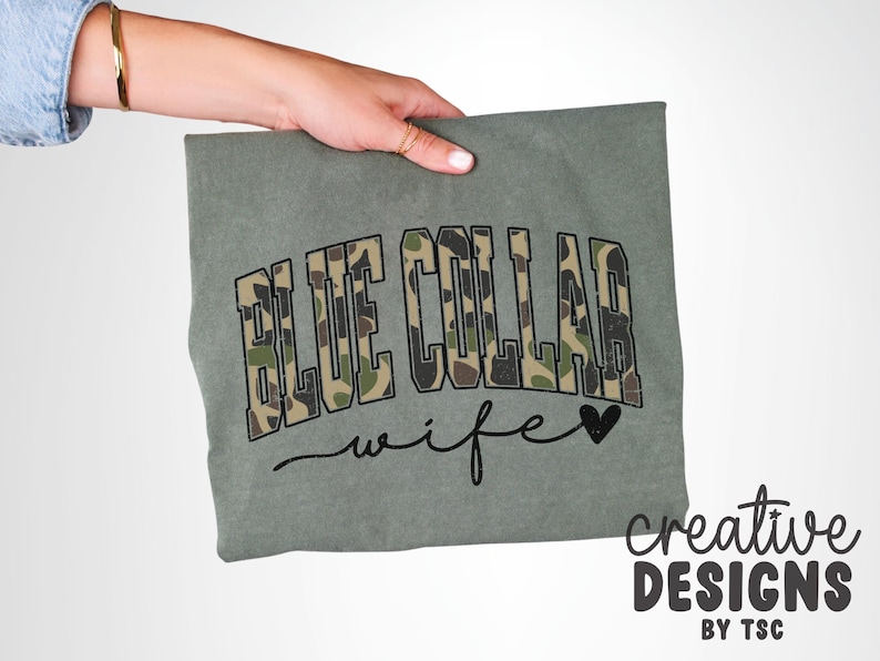 Blue Collar Wife Camo PNG | Camouflage | Distressed | Varsity Font | Sublimation | Digital Download image 6