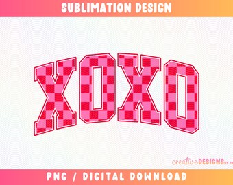 XOXO PNG | Checkered | Valentine's Day | Varsity Font | Pink | Red | Love | Sublimation | Digital Download