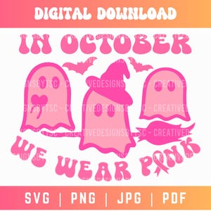 In October We Wear Pink Svg Png, Breast Cancer Awareness Png, Retro Breast Cancer Svg Png, Save the Boo Bees Svg Png, Digital Download