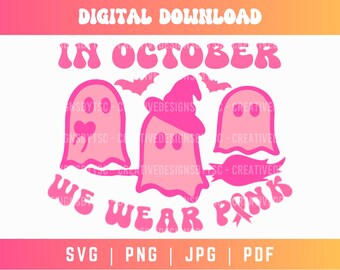 In October We Wear Pink Svg Png, Breast Cancer Awareness Png, Retro Breast Cancer Svg Png, Save the Boo Bees Svg Png, Digital Download