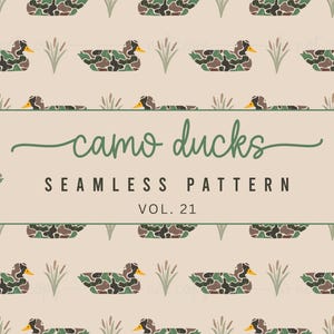 Distressed Camo Ducks Seamless Pattern | Duck Patterns | Camouflage | Cattails | Wallpapers | Sublimation Pattern | Digital Download