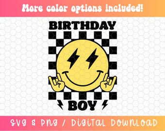 Feestvarken SVG PNG, verjaardag man Svg, geruite Svg, Lightning Bolt Svg, Happy Face Svg Png, digitale ambachtelijke bestanden voor de Cricut/silhouet