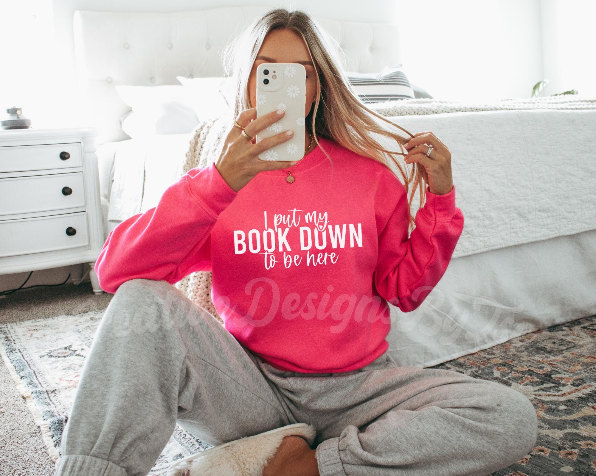 Geborduurd I Put My Book Down To Be Here-sweater, Booktrovert-sweater, Book Lover-sweater, boekenwurm, op maat geborduurd sweatshirt, - België