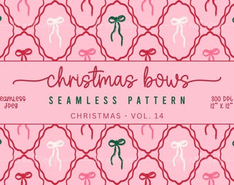 Coquette kerststrikken naadloos patroon, kerst digitaal papier, vintage naadloze patronen, coquette achtergronden, rood | Groen | Roze