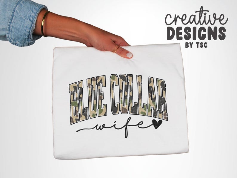 Blue Collar Wife Camo PNG | Camouflage | Distressed | Varsity Font | Sublimation | Digital Download image 2