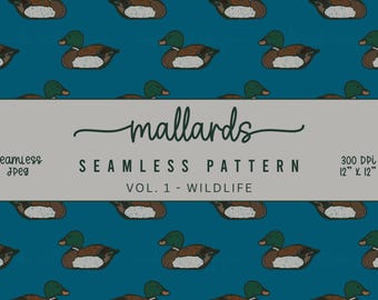 Mallard Ducks Seamless Pattern | Duck Fabric Patterns | Nursery | Wallpapers | Sublimation Pattern | Digital Download