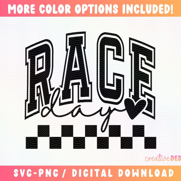 Race Day SVG PNG | Checkered | Race Season | Varsity Font | Cut File | Digital Download