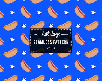 Hot Dog Seamless Pattern | Patriotic | American Flag | 4th of July Patterns | Stars | Blue | Sublimation Pattern | Digital Download
