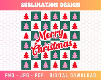 Merry Christmas Checkered Tree PNG, Retro Christmas Png, Christmas Png, Christmas Sublimation, Christmas Tree Png, Trendy Christmas Png