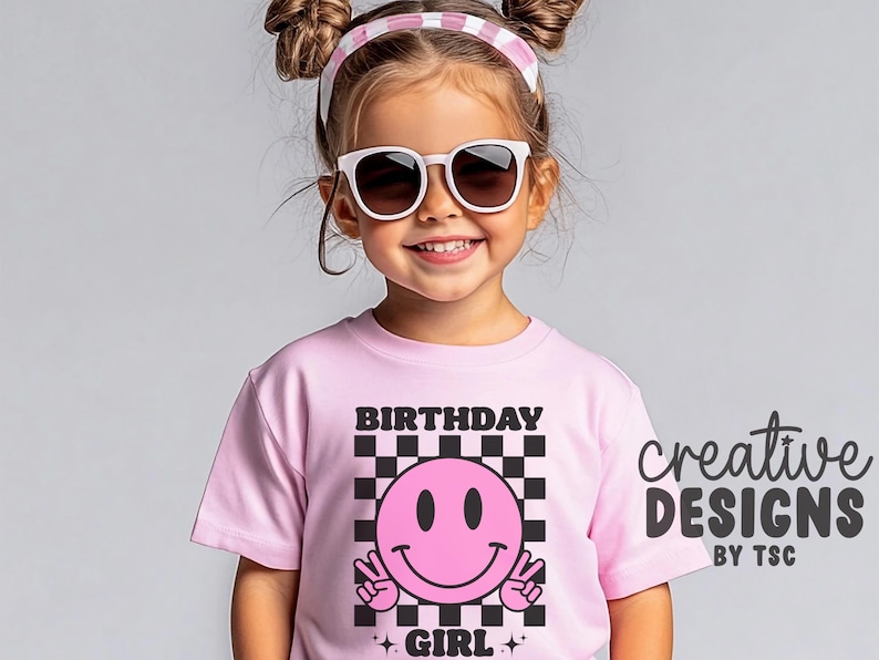 Girls Birthday SVG PNG, Birthday Svg Png, Checkered Svg Png, Lightning Bolt Svg, Happy Face Svg, Digital Craft Files For Cricut/Silhouette image 3