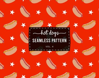 Hot Dog Seamless Pattern | Patriotic | American Flag | 4th of July Patterns | Stars | Red | Sublimation Pattern | Digital Download