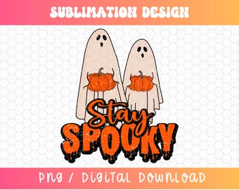 Stay Spooky PNG, Ghosts Holding Pumpkins Png, Halloween Png, Cute Ghost Png, Trendy Halloween Png, Retro Halloween Png, Distressed Png
