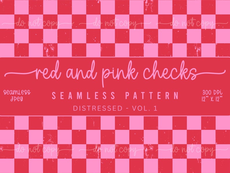 Red and Pink Distressed Checkered Print, Checkerboard Pattern ...