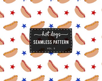 Hot Dog Seamless Pattern | Patriotic | American Flag | 4th of July Patterns | Stars | Red | Blue | Sublimation Pattern | Digital Download