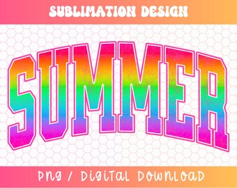 Summer PNG, Varsity Png, Retro Summer Png, Trendy Summer Png, Rainbow Gradient Png, Summertime Png, Distressed Png, Neon Summer Png