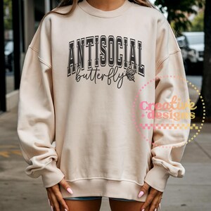 Antisocial Butterfly SVG PNG, Antisocial Svg Png, Butterfly Svg Png, Anxiety Svg, Mental Health Svg, Self Care Svg, Self Love Svg, Mom Svg image 2