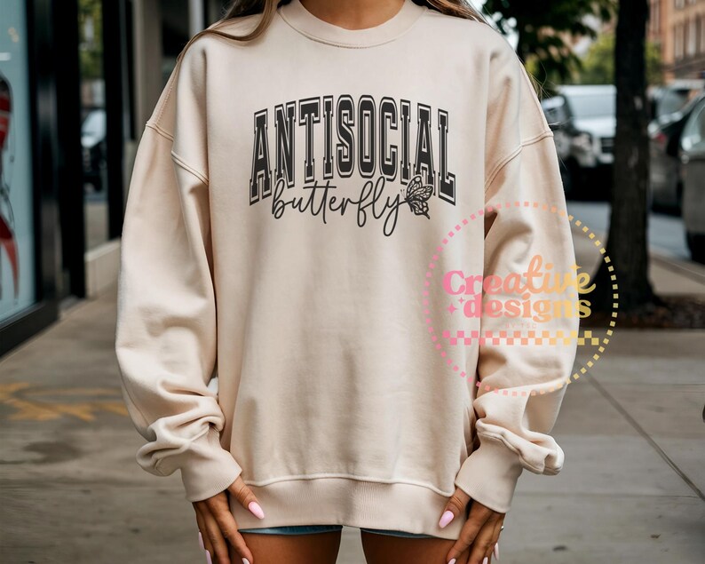Antisocial Butterfly SVG PNG, Antisocial Svg Png, Butterfly Svg Png, Anxiety Svg, Mental Health Svg, Self Care Svg, Self Love Svg, Mom Svg image 2