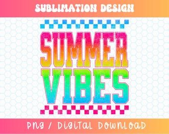 Summer Vibes PNG, Varsity Png, Neon Summer Png, Trendy Summer Png, Summertime Png, Distressed Png, Retro Summer Png, Sublimation Design
