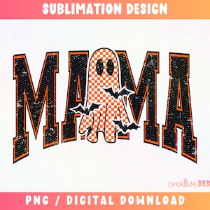 Mama Halloween PNG | Mama Png Designs| Varsity | Checkered Ghost Png | Trendy Halloween | Checkerboard | Distressed Png | Digital Download